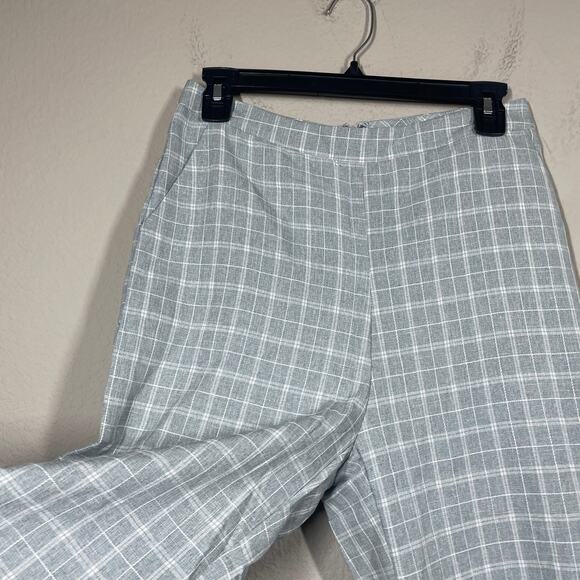 L'atiste by Amy Medium Cropped Ruffle Frill Hem Pants Fray Plaid Pull On Blue - Picture 3 of 9